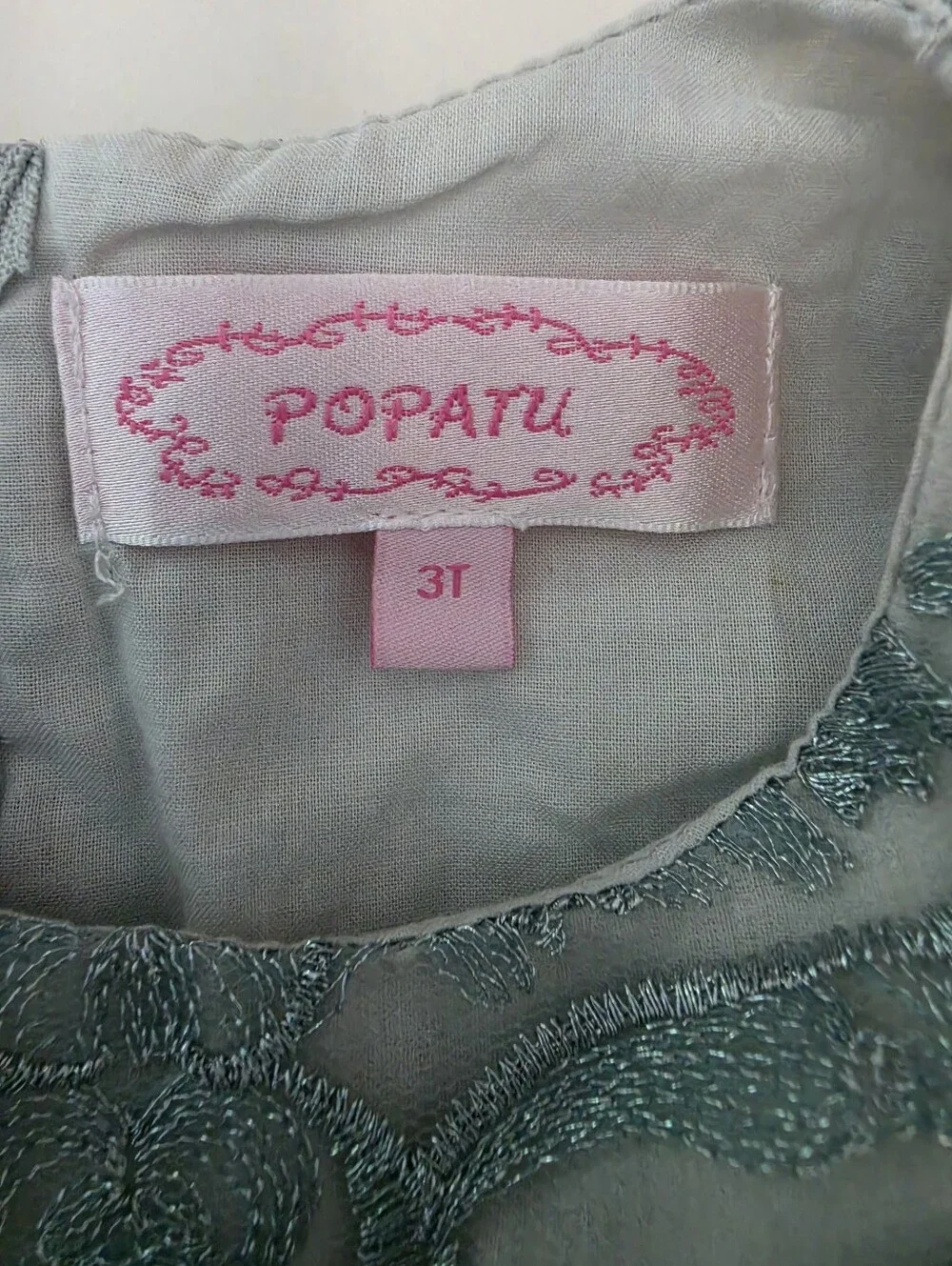 Popatu Special Occasion Embroidery Sage Green Tulle Overlay Fairytale Dress 3T